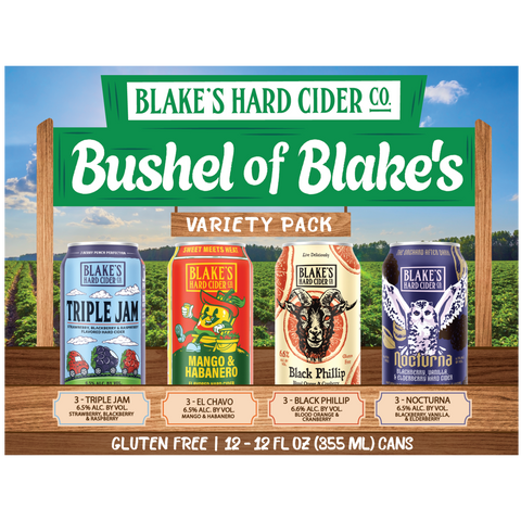 Bushel of Blake's Variety Pack 12-pack carton, front panel